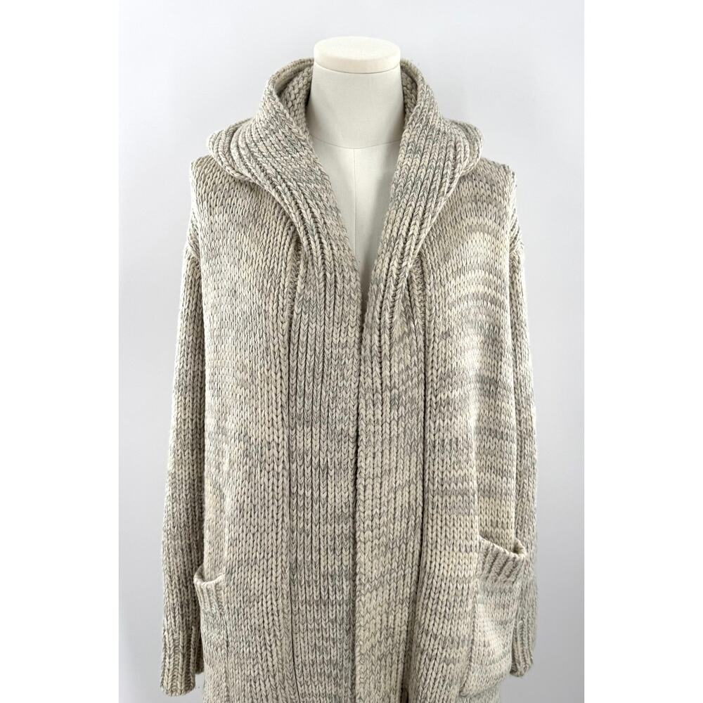 POL Ivory Beige Long Open Hooded Cardigan Sweater Duster Hoodie Cozycore L